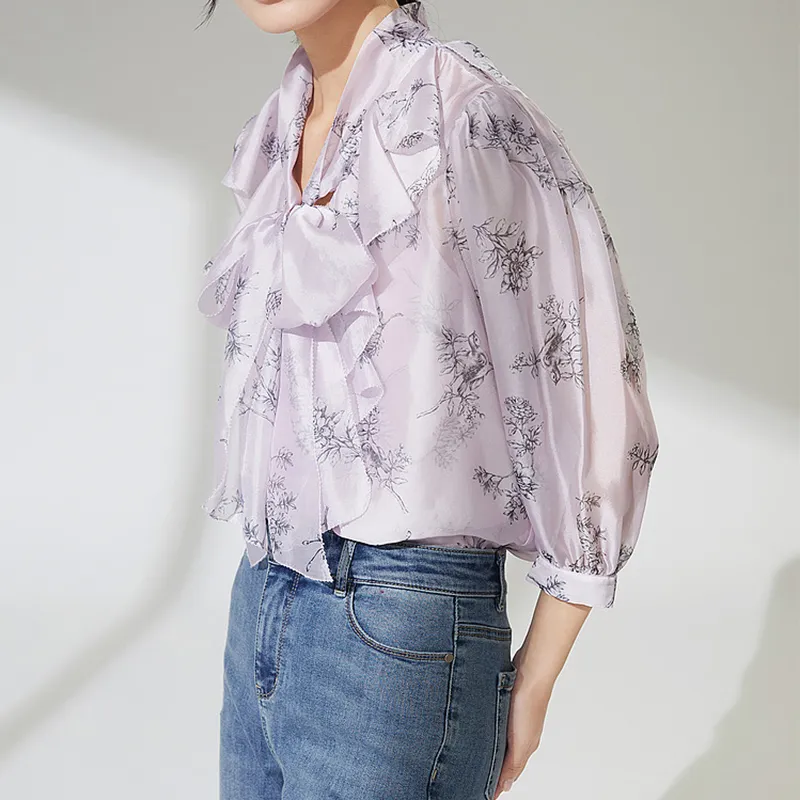 Mapping Shirt Women's Pink Purple Flowers-4