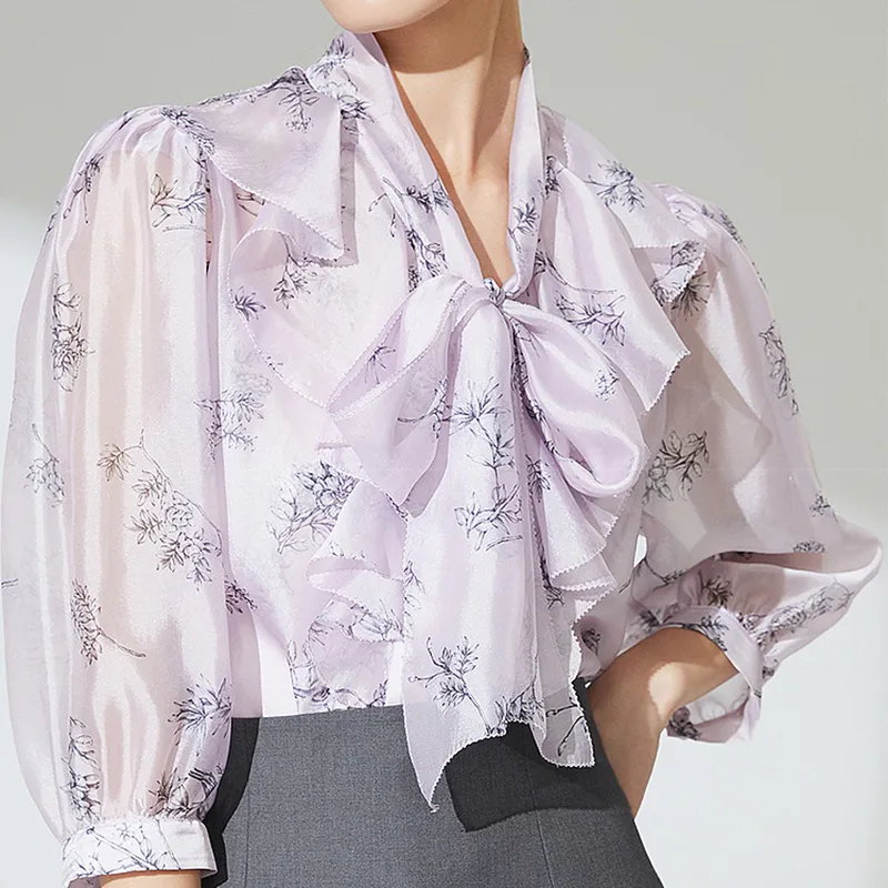 Mapping Shirt Women's Pink Purple Flowers-6