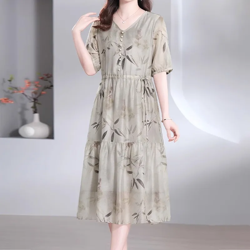 Mapping Short Sleeved Dresses Women's Greige-4