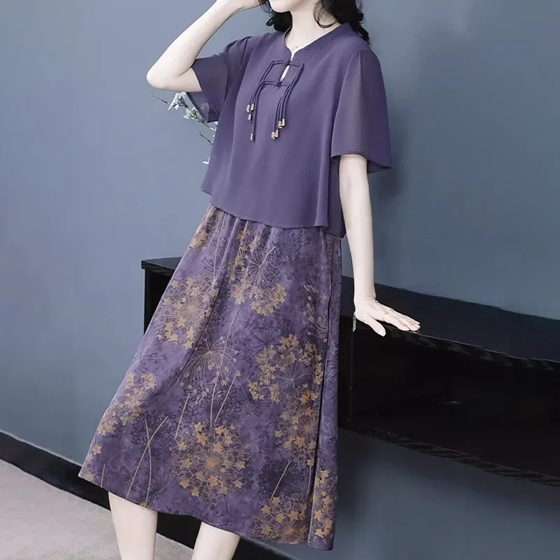 Mapping Short Sleeved Dresses Women's Purple-5