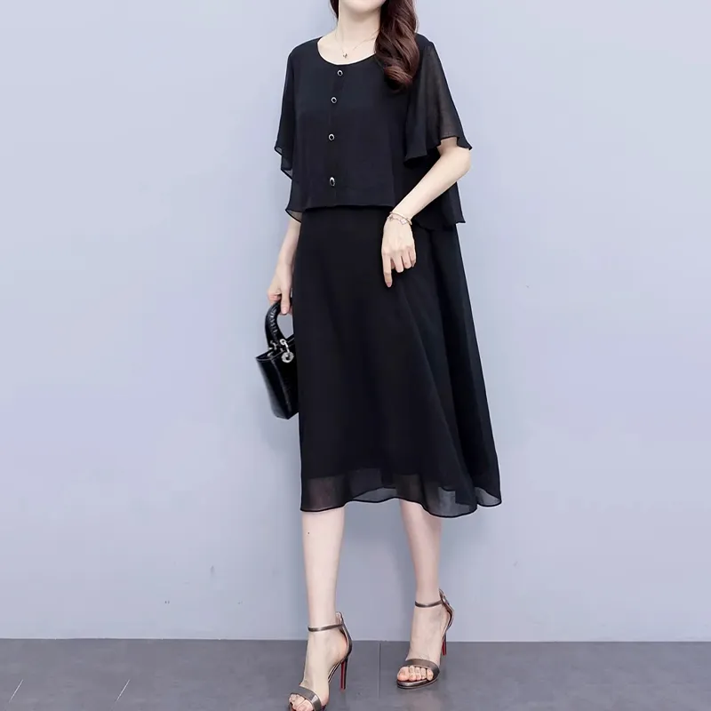 Mapping Short Sleeved Dresses Women's Black-2