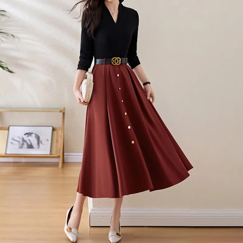 Mapping Long Sleeved Dresses Women's Deep Red-6