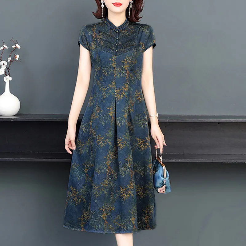 Mapping Short Sleeved Dresses Women's Blue-2