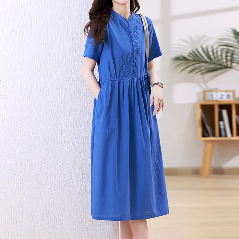 Mapping Short Sleeved Dresses Women's Blue-2