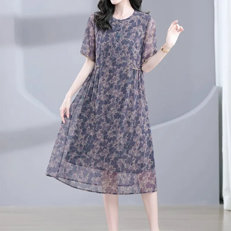 Mapping Short Sleeved Dresses Women's Purple Blue-3
