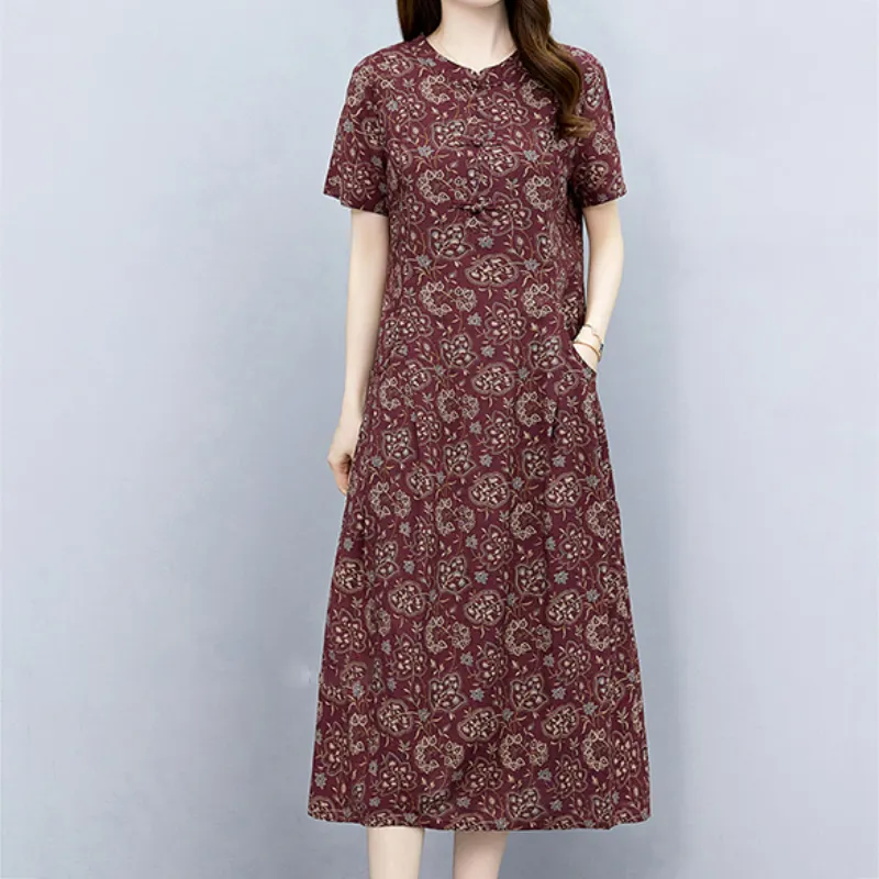 Mapping Short Sleeved Dresses Women's Burgundy-2