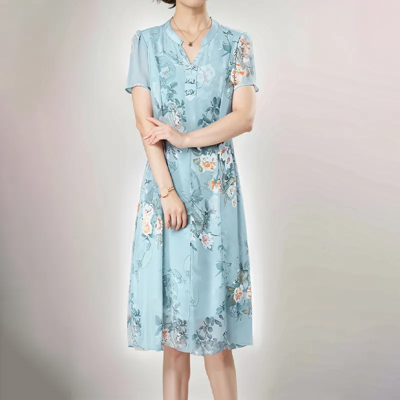 Mapping Short Sleeved Dresses Women's Blue-4