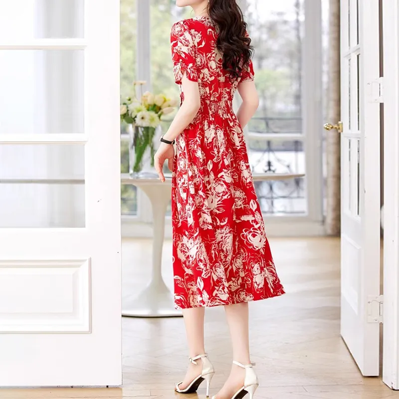 Mapping Short Sleeved Dresses Women's Red-6