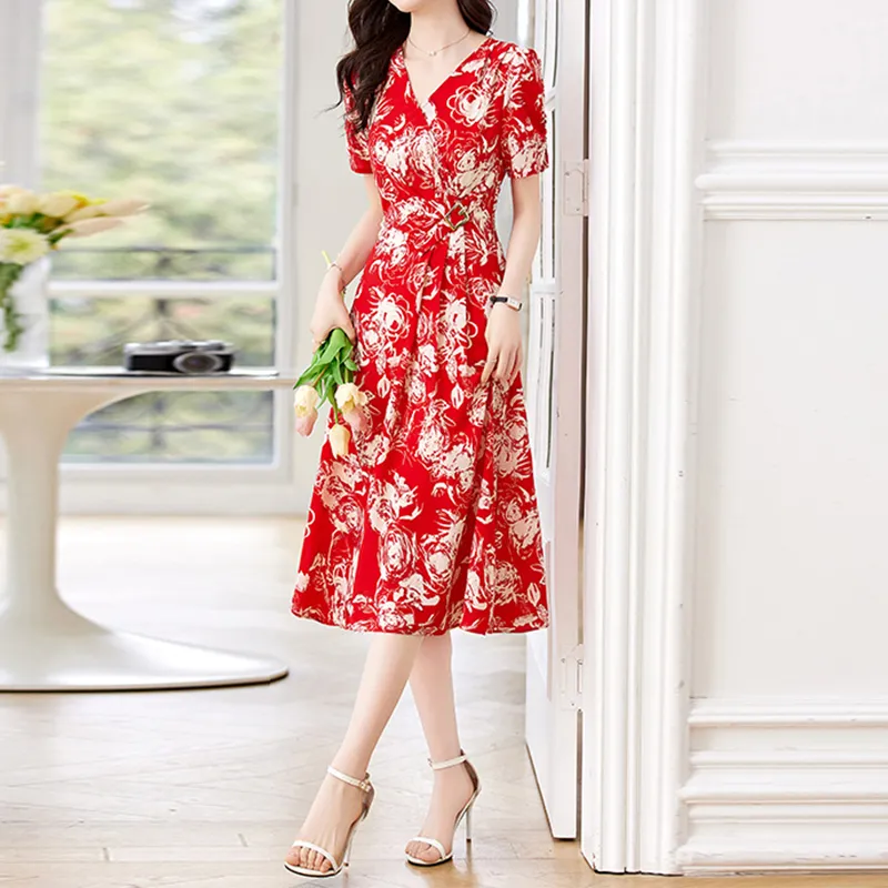 Mapping Short Sleeved Dresses Women's Red-3