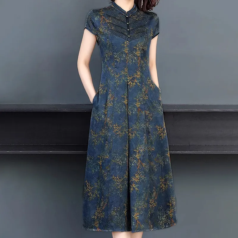 Mapping Short Sleeved Dresses Women's Blue-3
