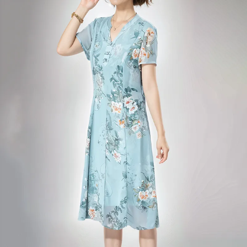 Mapping Short Sleeved Dresses Women's Blue-3