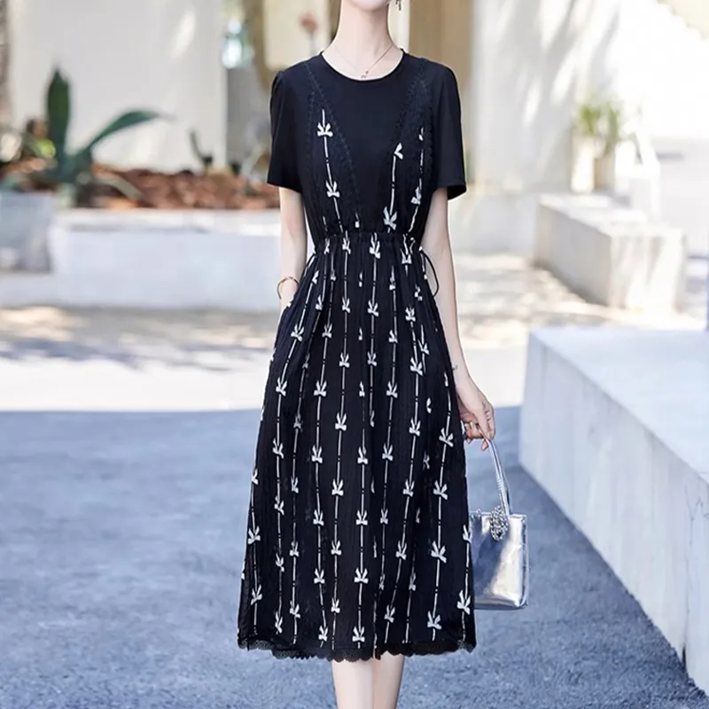 Mapping Short Sleeved Dresses Women's Black-2