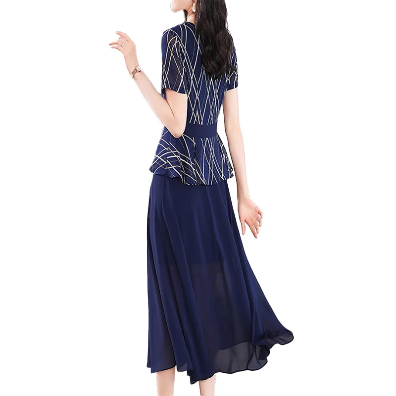 Mapping Short Sleeved Dresses Women's Navy Blue-1