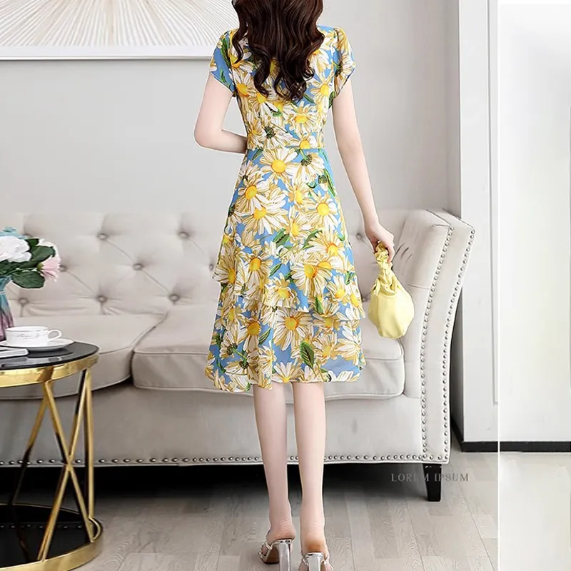 Mapping Short Sleeved Dresses Women's Yellow-5