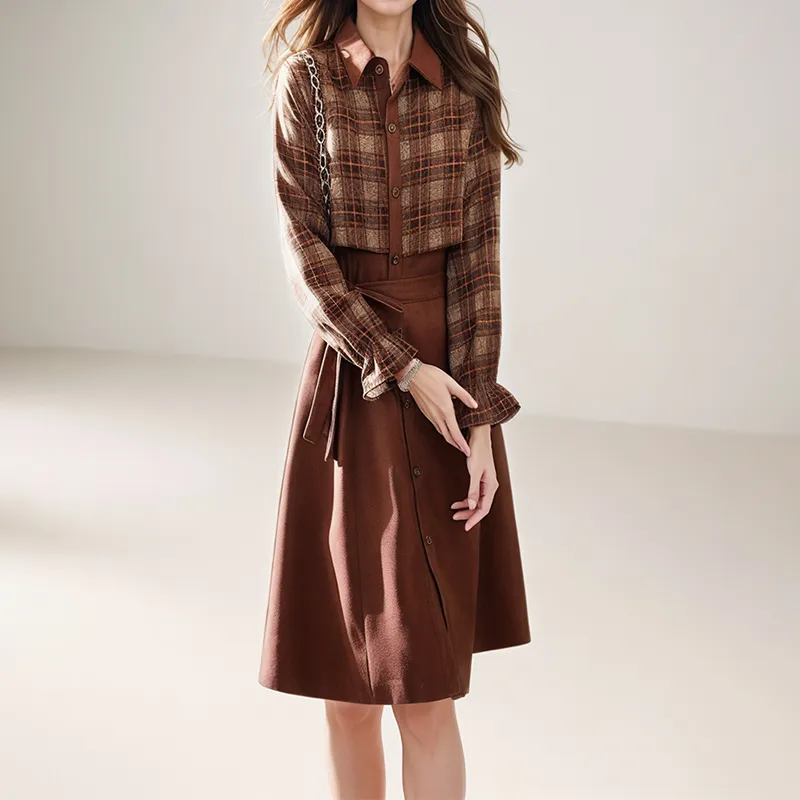 Mapping Long Sleeved Dresses Women's Brown-3