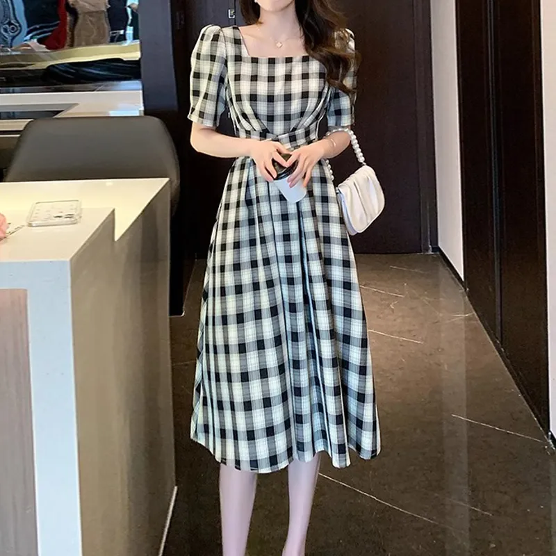 Mapping Short Sleeved Dresses Women's Plaid-3