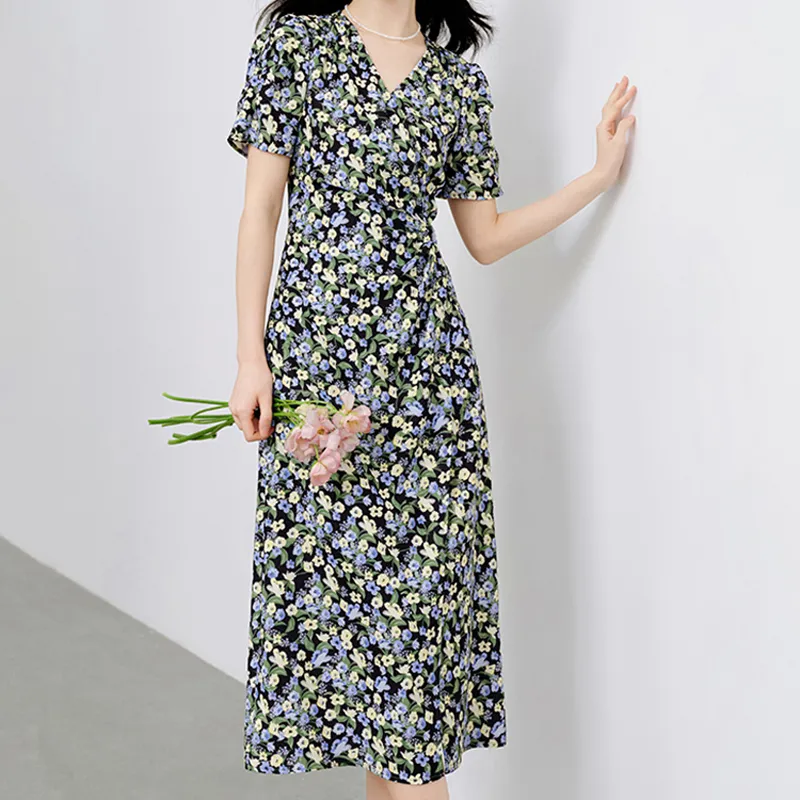 Mapping Short-Sleeved Dresses Women's Blue Flower-2