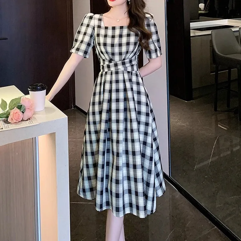 Mapping Short Sleeved Dresses Women's Plaid-4