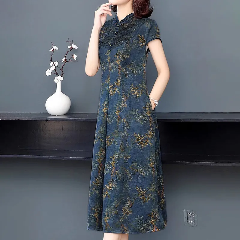 Mapping Short Sleeved Dresses Women's Blue-4