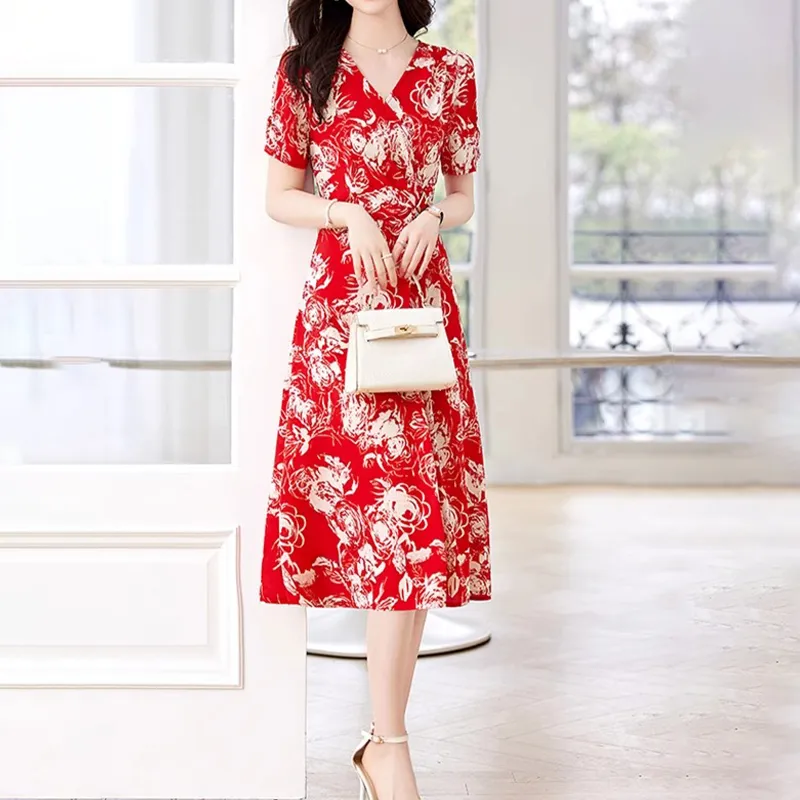 Mapping Short Sleeved Dresses Women's Red-2