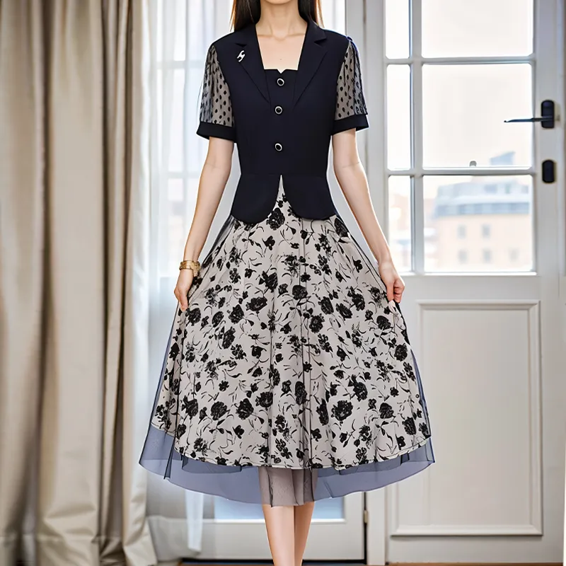 Mapping Short Sleeved Dresses Women's Black-2