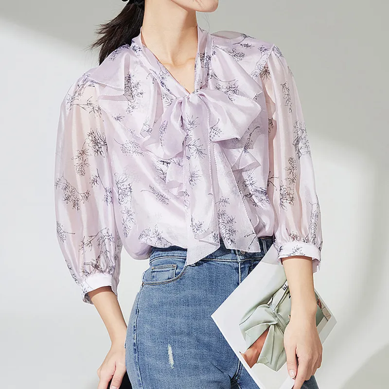 Mapping Shirt Women's Pink Purple Flowers-3