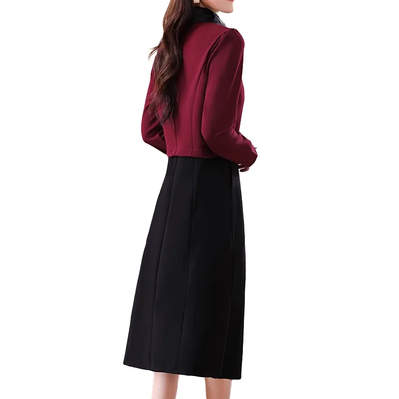 Mapping Long-Sleeved Dresses Women's Burgundy-1