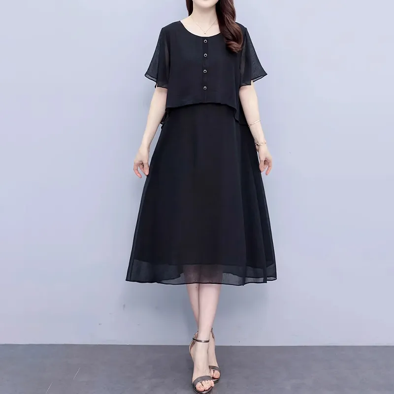 Mapping Short Sleeved Dresses Women's Black-4