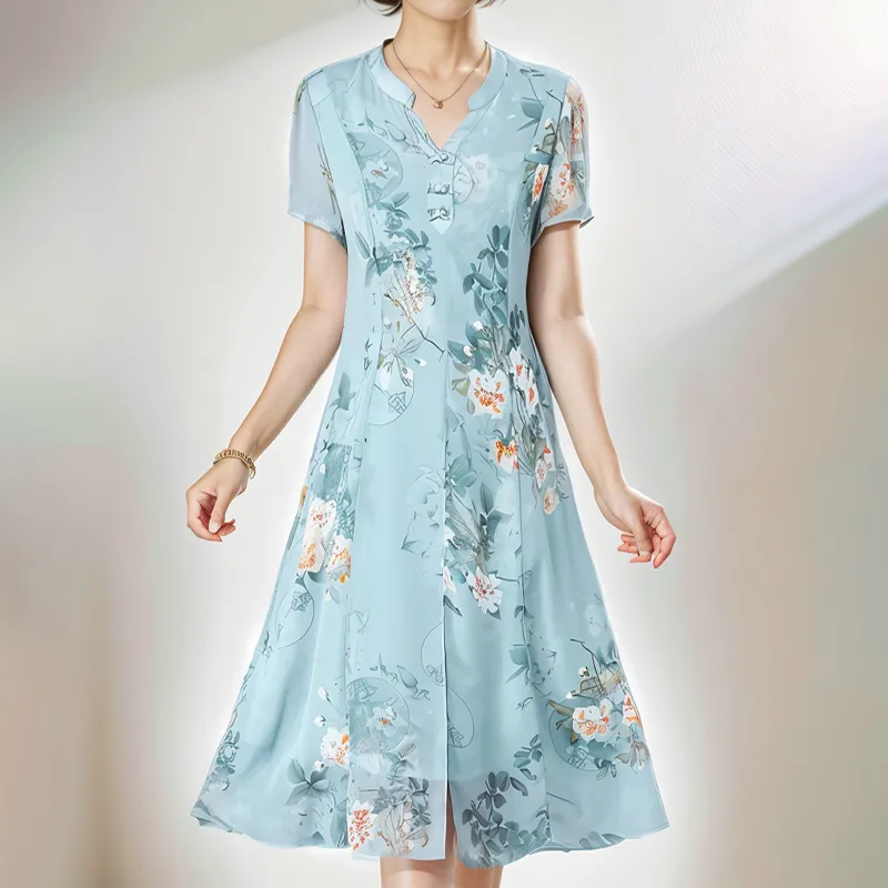 Mapping Short Sleeved Dresses Women's Blue-2