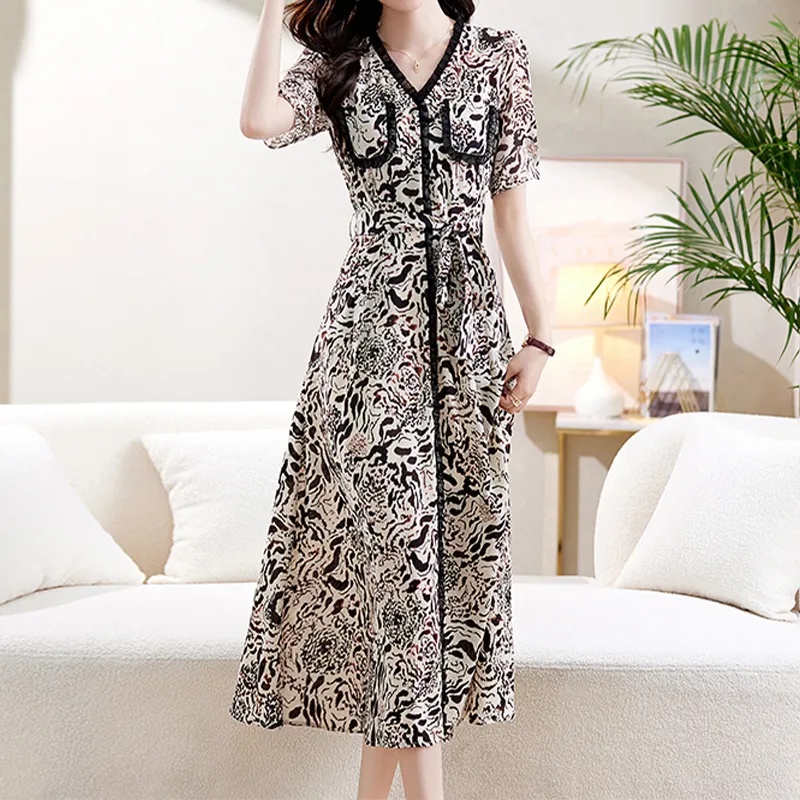 Mapping Short Sleeved Dresses Women's Black White-2
