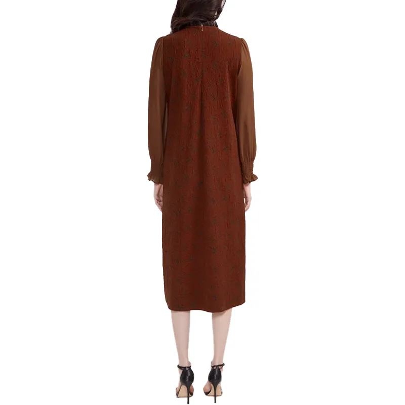 Mapping Long-Sleeved Dresses Women's Brick Red-1