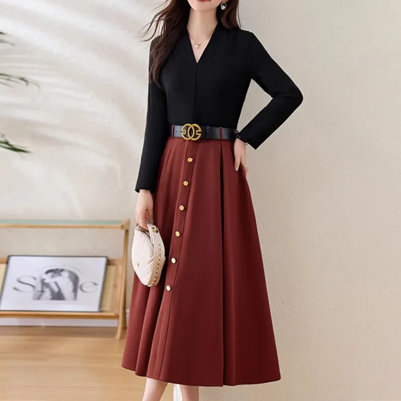 Mapping Long Sleeved Dresses Women's Deep Red-5