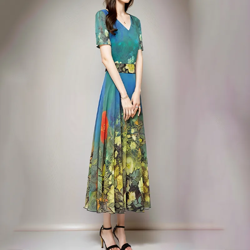 Mapping Short-Sleeved Dresses Women's Yellow Multicolor-3