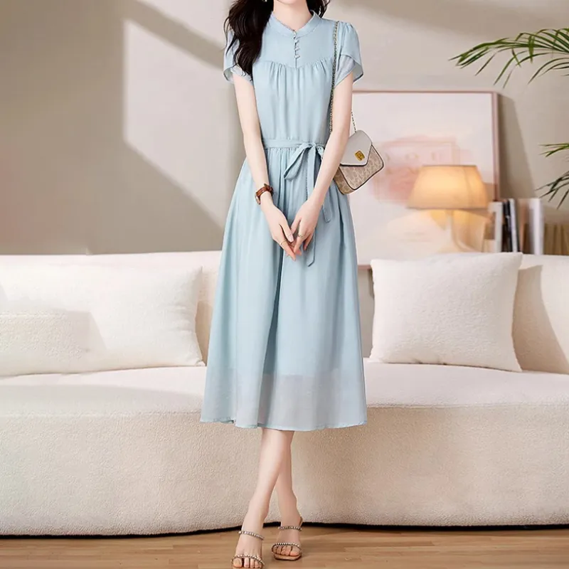 Mapping Short Sleeved Dresses Women's Sky Blue-2