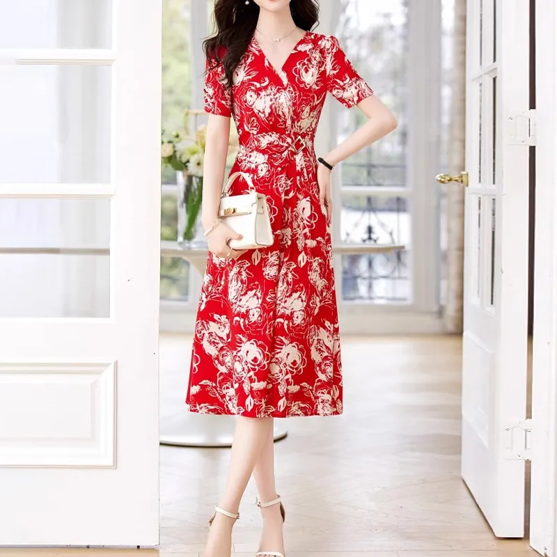 Mapping Short Sleeved Dresses Women's Red-5