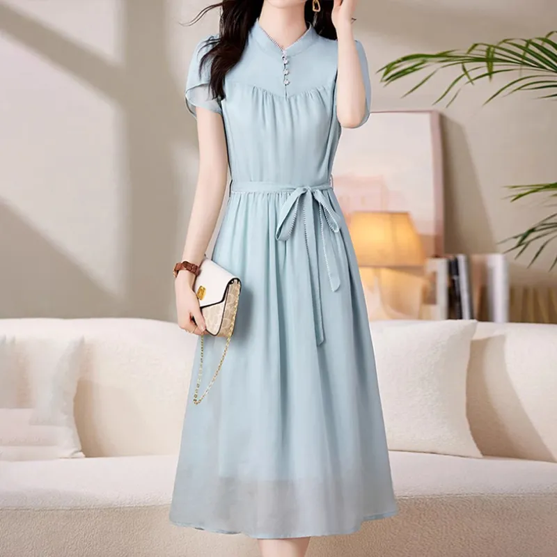 Mapping Short Sleeved Dresses Women's Sky Blue-3
