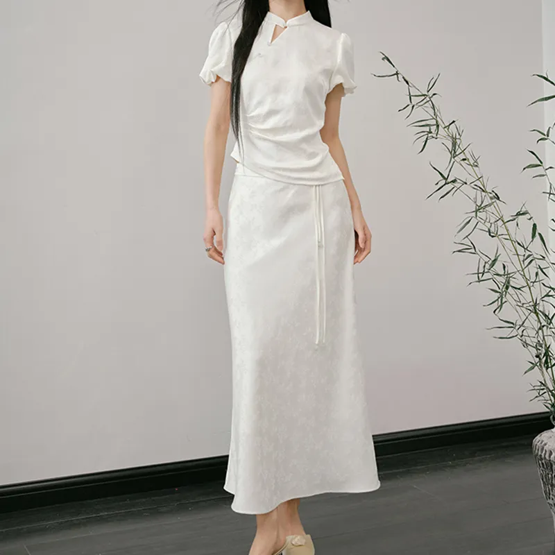 Mapping Casual Long Skirts Women's Ecru-2