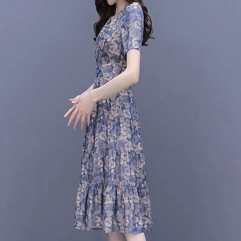 Mapping Short Sleeved Dresses Women's Blue-3