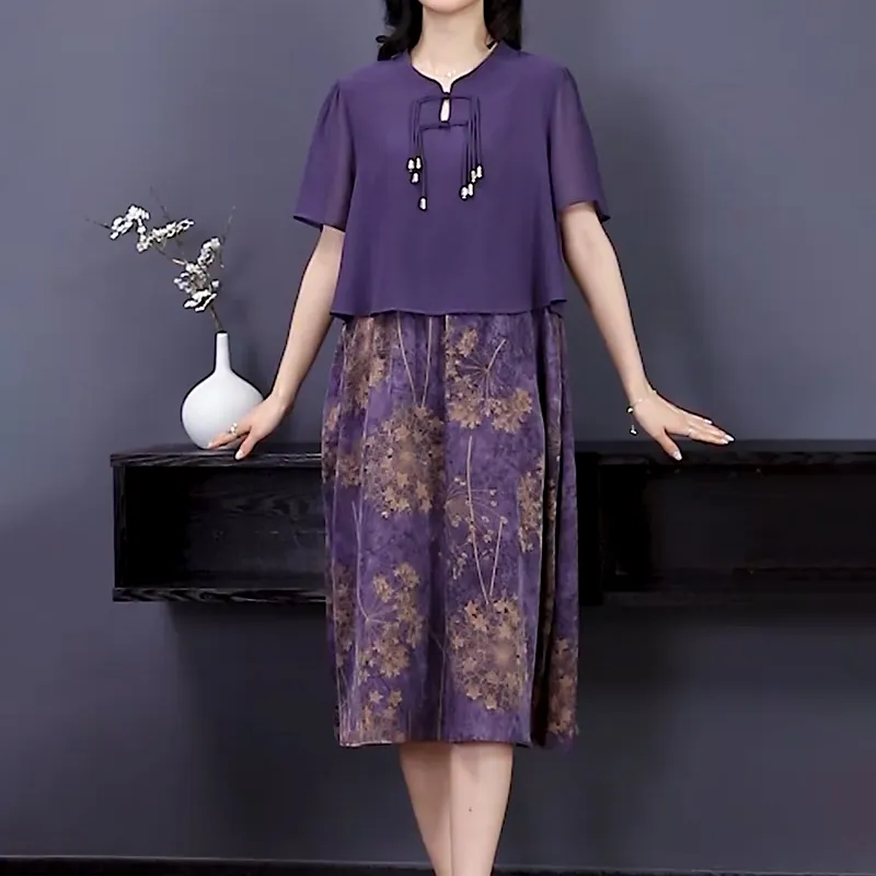 Mapping Short Sleeved Dresses Women's Purple-2