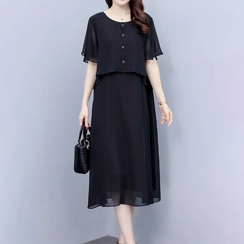 Mapping Short Sleeved Dresses Women's Black-6