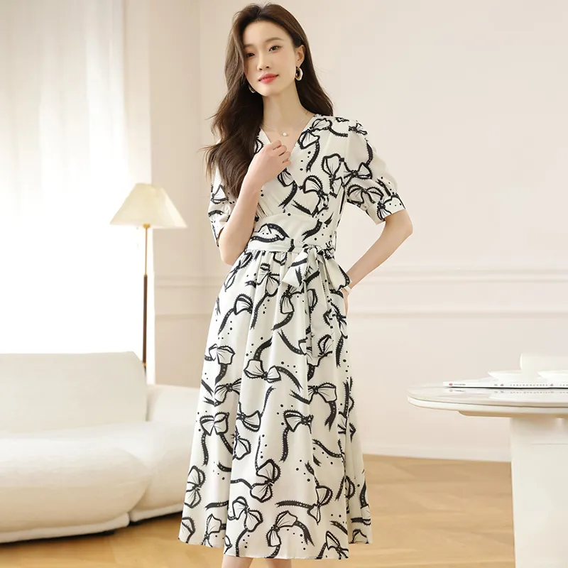 KUNZHUDAXIANG Short Sleeved Dress Women's Apricot Single Item-2
