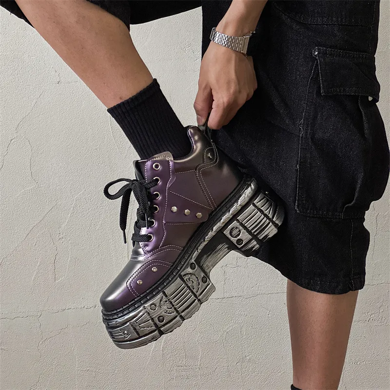 PAVEA Anti Slip And Wear Resistant Height Increasing High Top Casual Shoes Men's-8