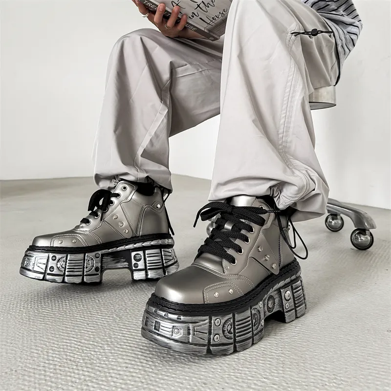 PAVEA Anti Slip And Wear Resistant Height Increasing High Top Casual Shoes Men's-2