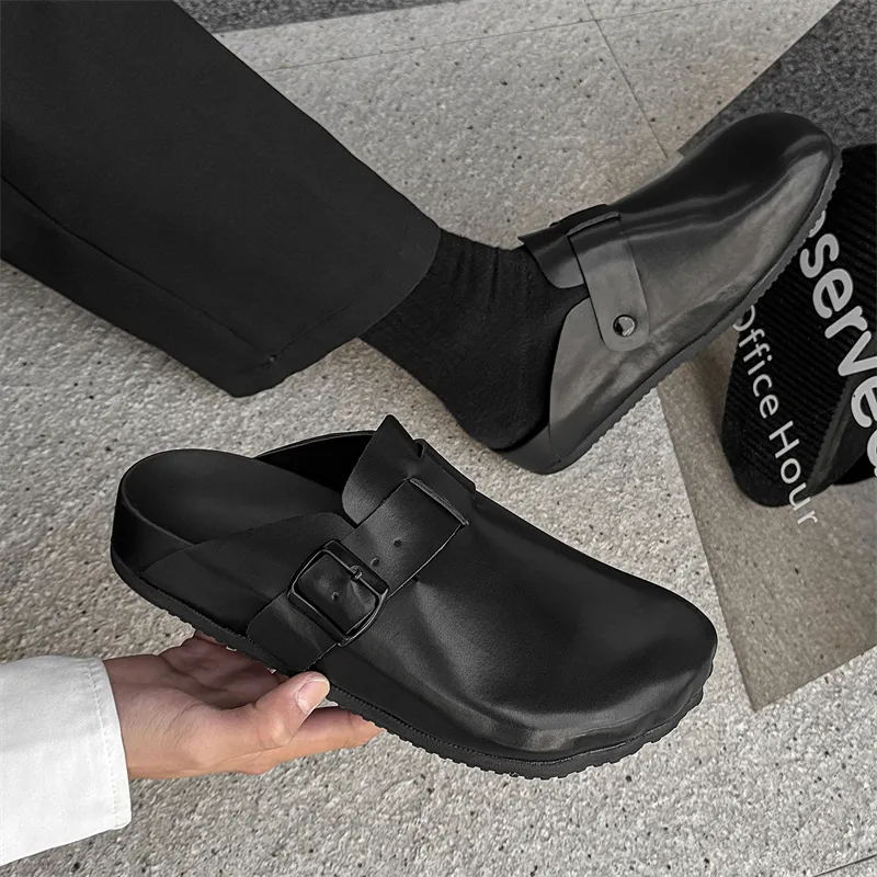 PAVEA Abrasion Resistant Slip Resistant Wrap toe Slippers Men's Black-1