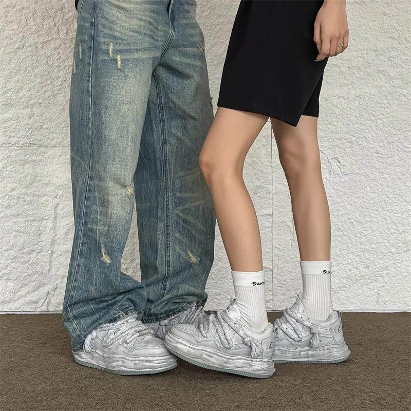 PAVEA Low Top Skateboard Shoes Unisex White Wiped Gray-1