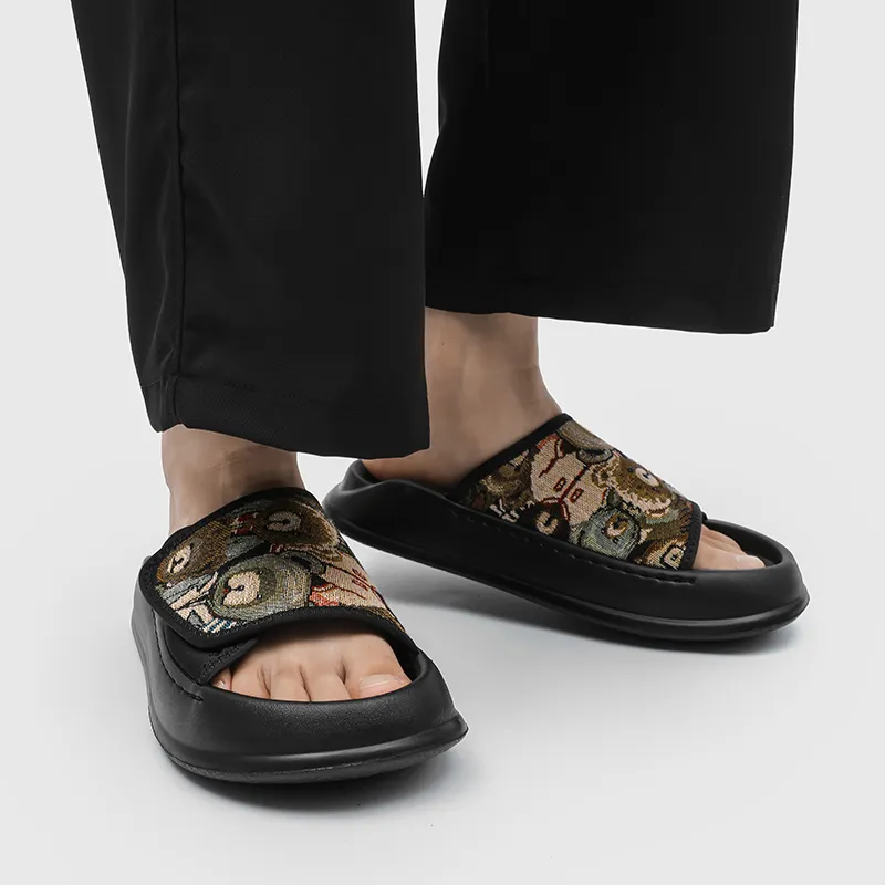 PAVEA Rubber Sole Slip Resistant Abrasion Resistant Massage Slide Slippers Men's Black-1