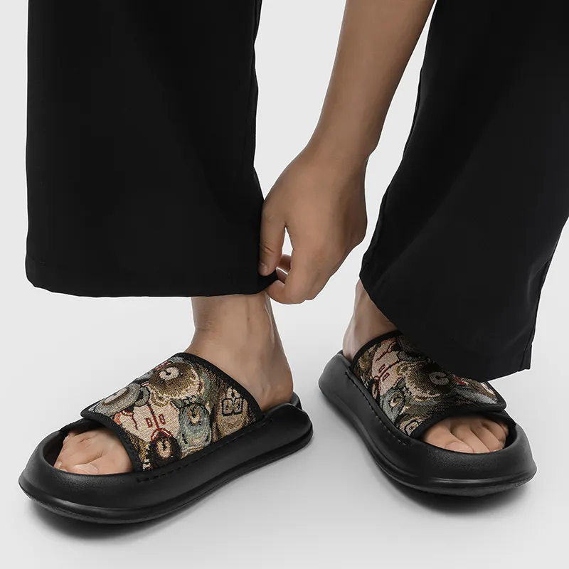 PAVEA Rubber Sole Slip Resistant Abrasion Resistant Massage Slide Slippers Men's Black-2