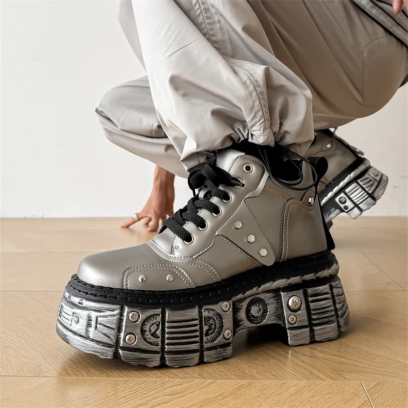 PAVEA Anti Slip And Wear Resistant Height Increasing High Top Casual Shoes Men's-3