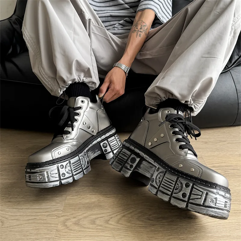 PAVEA Anti Slip And Wear Resistant Height Increasing High Top Casual Shoes Men's-4