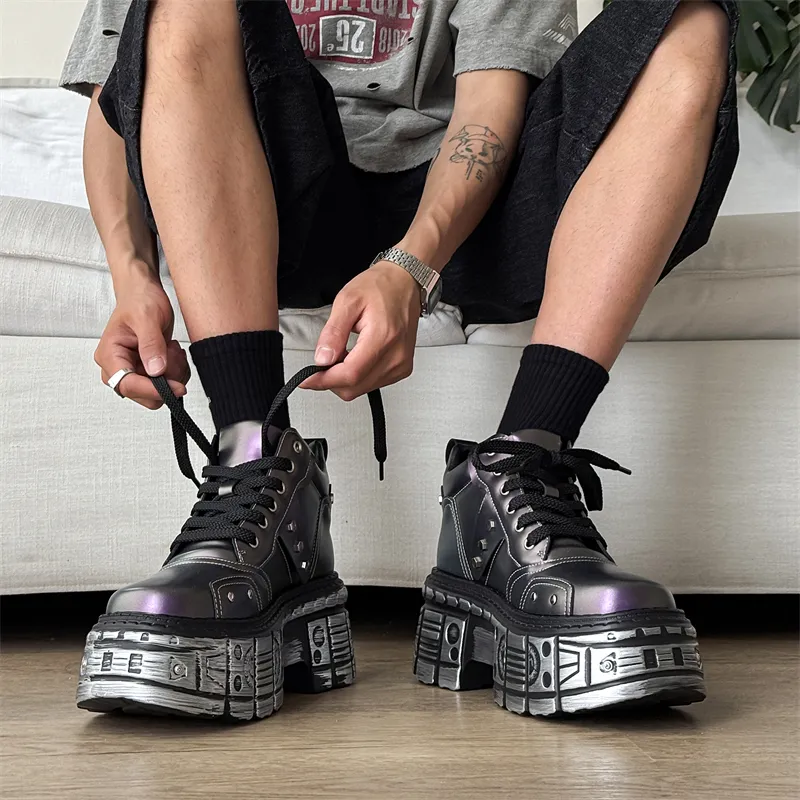 PAVEA Anti Slip And Wear Resistant Height Increasing High Top Casual Shoes Men's-6